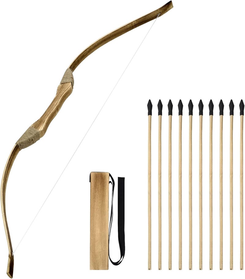 Basbon Kids Bow and Arrow Set, 32 Inch Archery Set Handmade Wooden Toy Bow and Arrow for Kids 4-6 8-12, Cosplay Game Costume Prop Play, 1 Bows 1 Quivers and 10 Wood Arrows, Gifts for Youth Boys & Girls - Image 1